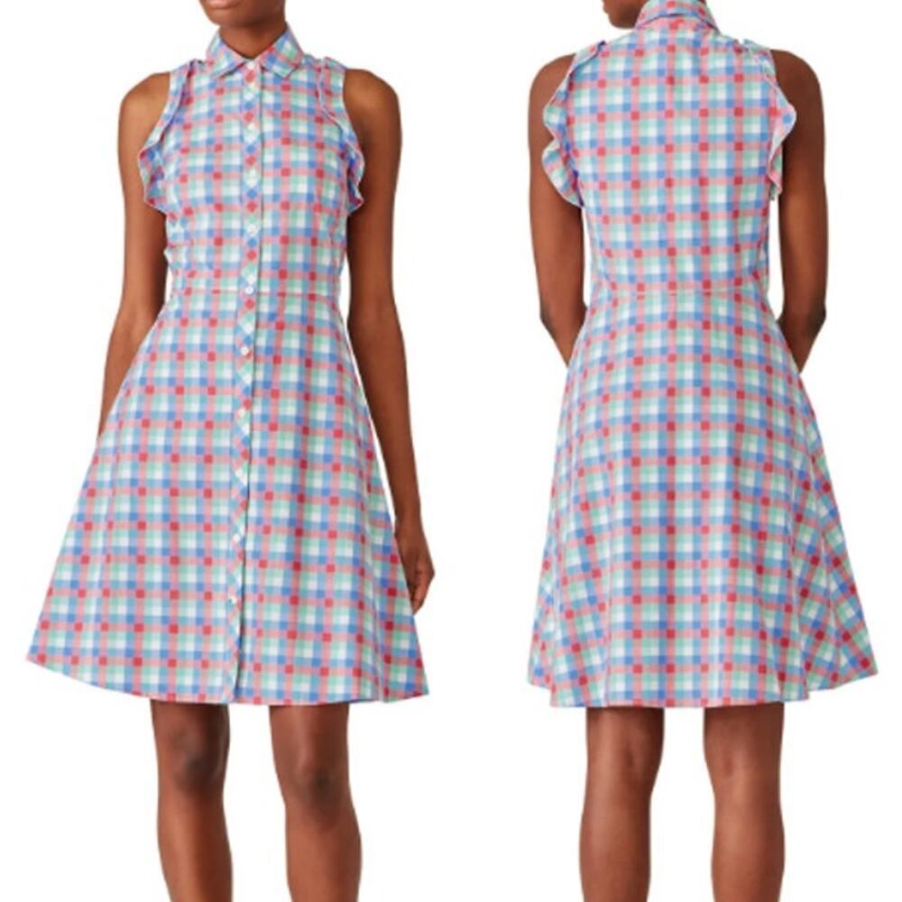 Kate Spade New York Madras Poplin Check Mini A-Line Shirt Dress Multi Women's 6